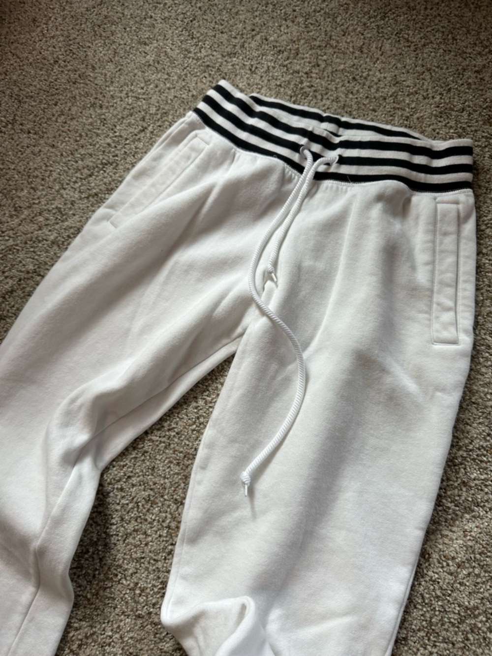 adidas White Joggers with Black Striped Waistband